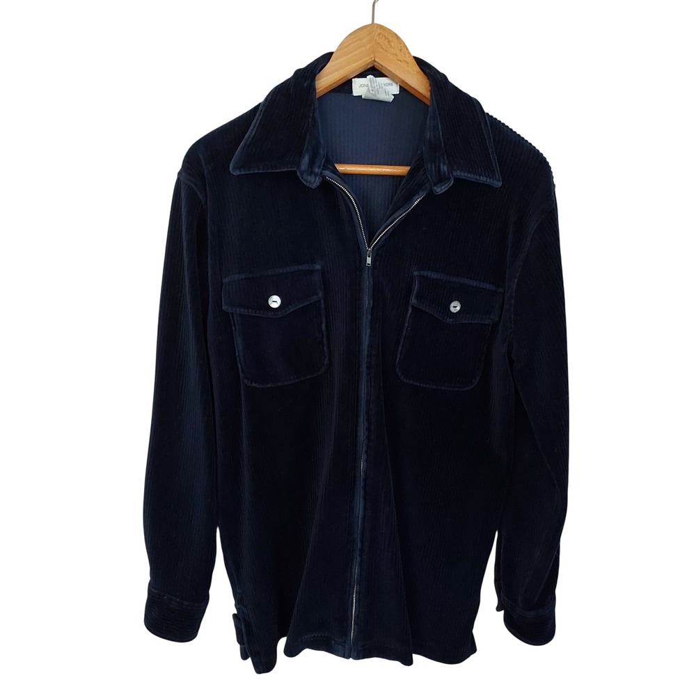 Jones New York Sport Navy Blue‎ Corduroy Full Zip Jacket Women Fall
